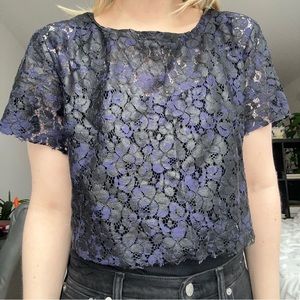 LEITH Purple and Black Leather Lace Crop Top Sz XS